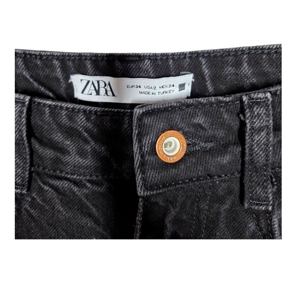 Zara Jeans Black Flare Leg Denim Zip Pants Raw Hem Women's Size 2 - Picture 8 of 8